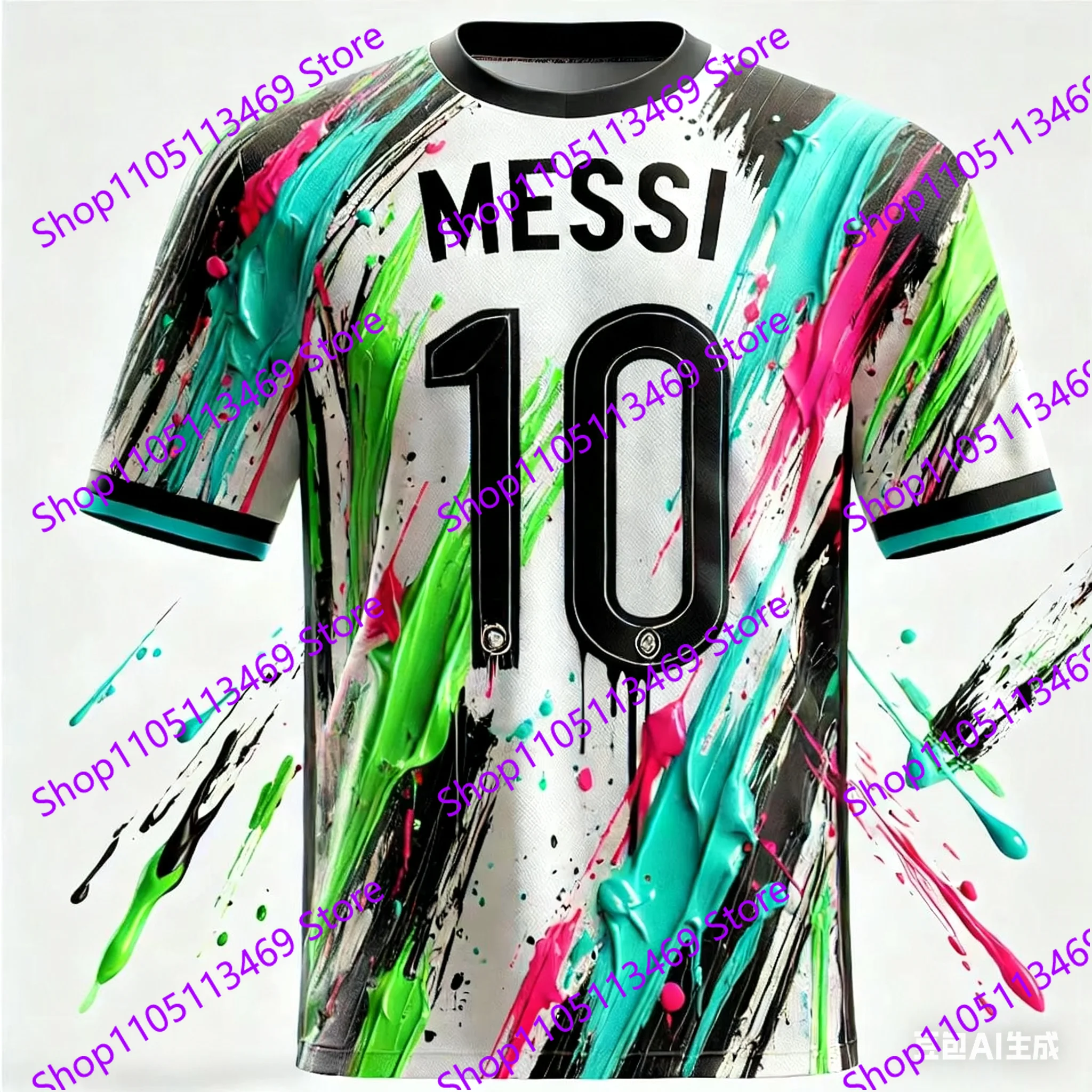 قميص MESSI 10 Graffiti لكرة القدم جيرسي بأكمام قصيرة مصمم بالذكاء الاصطناعي للأطفال والكبار ملابس الشارع الصيفية #4