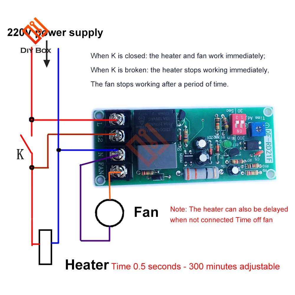 RD21F AC100V-220V Adjustable Timer Control Relay Module Turn Off Delay Switch Board For Exhaust Fan