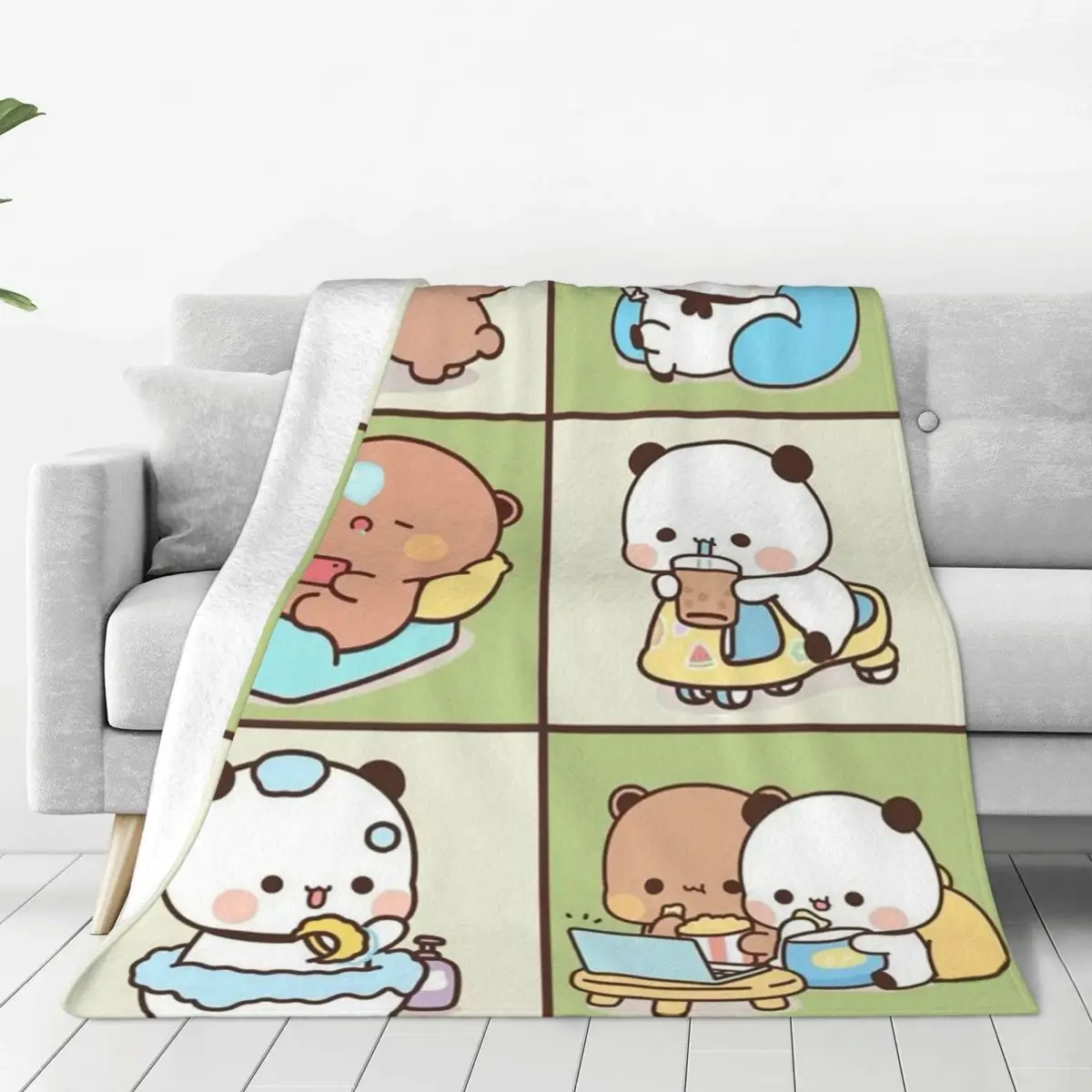 Bubu Dudu Panda Bears Cartoon Blanket Soft Warm Flannel Throw Blanket Plush for Bed Living room Picnic Travel Home Sofa