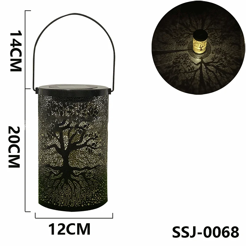 Creative New Wrought Iron Tree Lamp Outdoor Courtyard Solar Viewing Lamp Decorative Atmosphere Hollow Hanging Lamp Chandelier