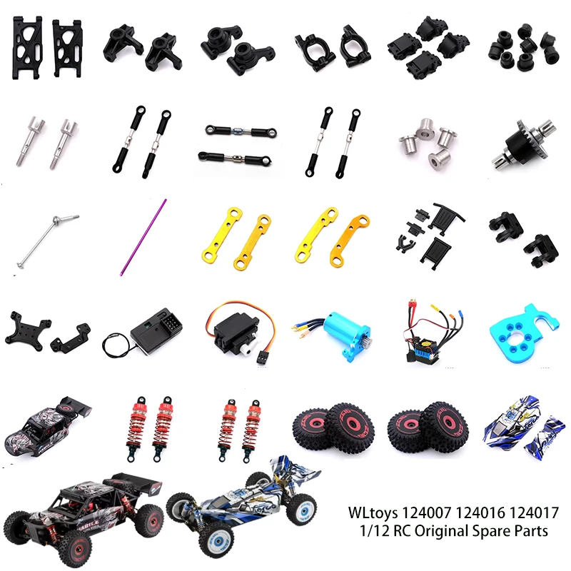 Peças de Reposição Originais WLtoys 124016 124017 1/12 RC: Braço Oscilante, Suporte C, Motor Inferior, Caixa de Diferencial, Amortecedores, Eixo de Pneu