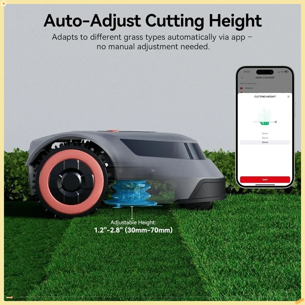 Robot cortacésped con cables de límite de 590 pies para acre de 0,25 (1/4 acre), pendiente del 45%, tiempo de ejecución de 70 minutos, recarga automática