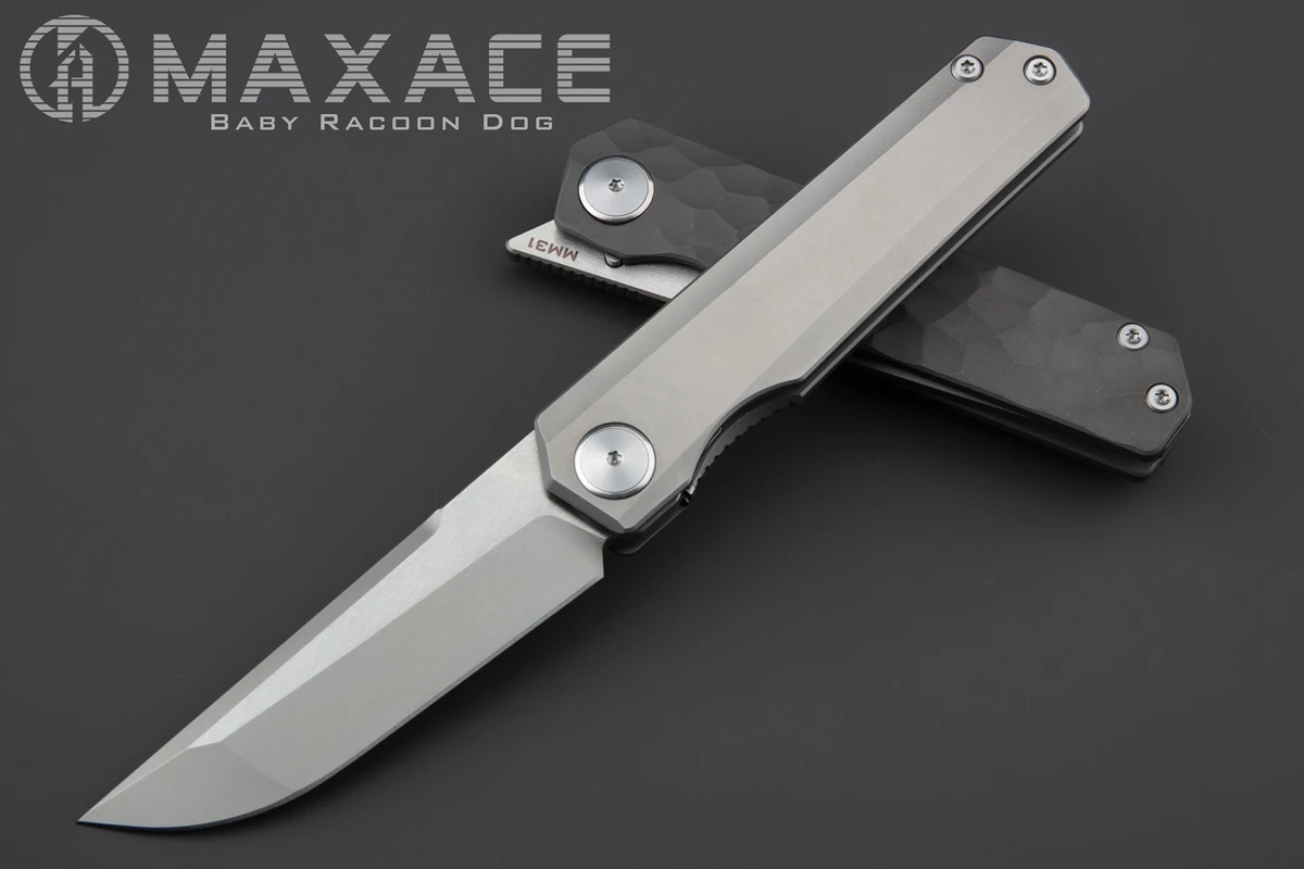 Maxace Baby Racoon Dog M390 Titanium Handle Folding Knife Tactical Survival Knife for Hunting Camping Fishing Fruit Cutting Tool