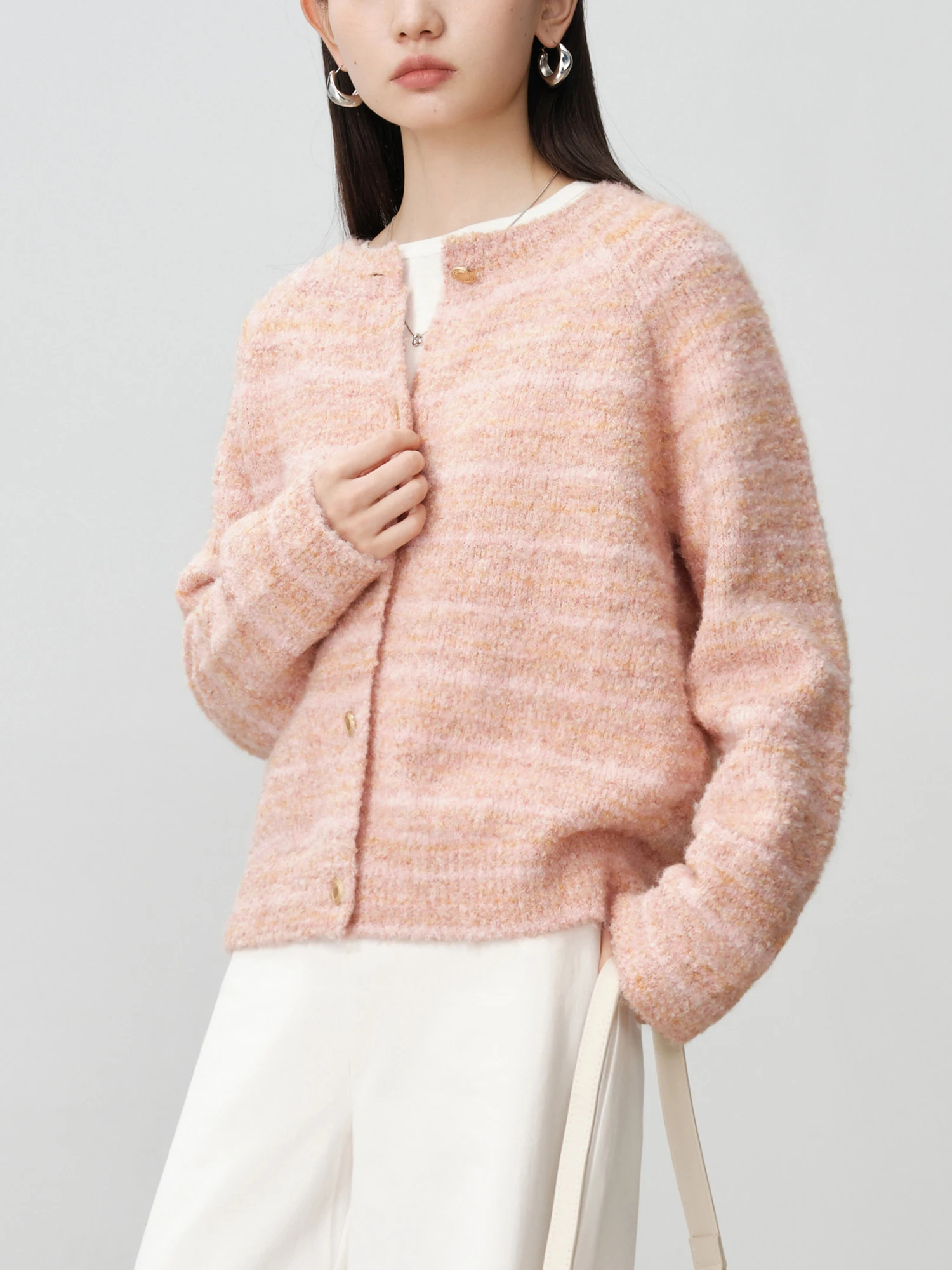 ZIQIAO Maglione pullover in lana da donna Rosa delicato 3,4% pullover in lana Top girocollo Cardigan invernale 24ZQ94135 + 24ZQ94136