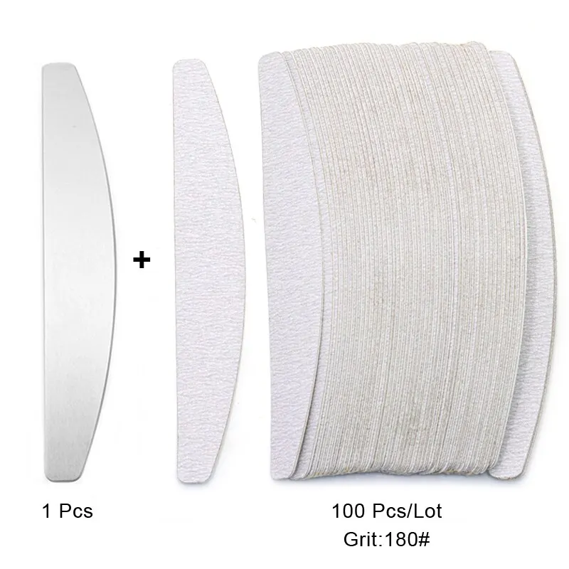 100 Stks/partij Vervangende Nagelvijlen 80/100/180/240 Grit Halve Maan Grey Schuurpapier Pads Met Metalen Handvat Verwijderbare Duurzame Vijlen