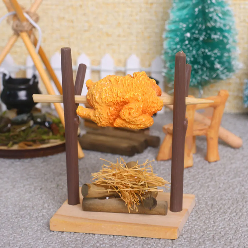

Picnic Barbecue Props Figurine Suite Dollhouse Miniature Bbq Table Chicken Model Kit for Bamboo Kitchen Garden