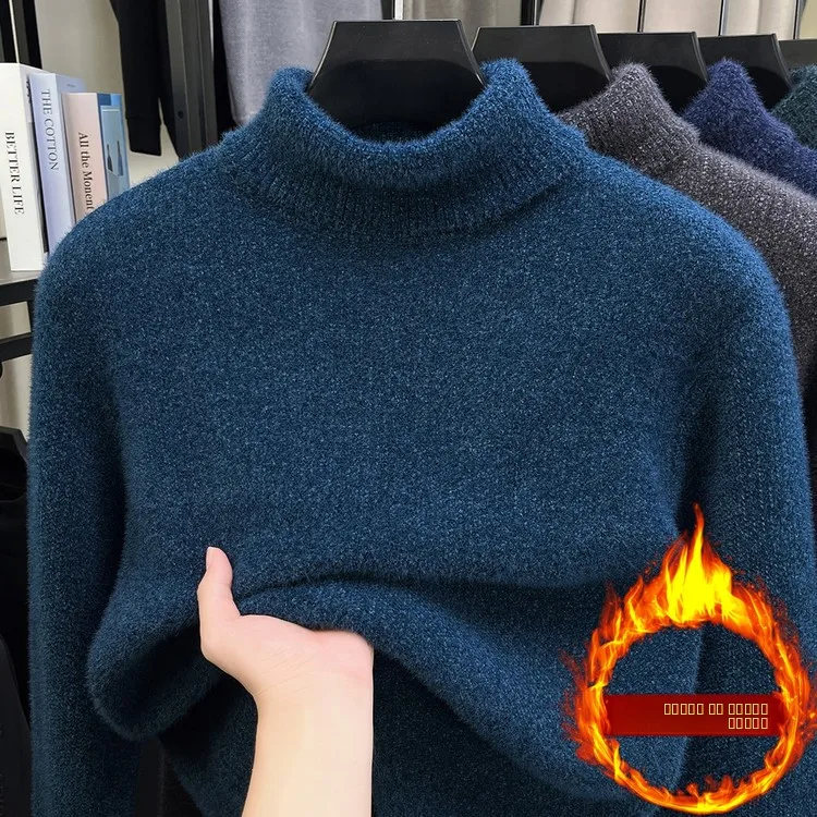 

Мужской утепленный вязаный свитер с высоким воротником, мягкий, теплый, зимний, базовый слой, комфортный, с длинными рукавами