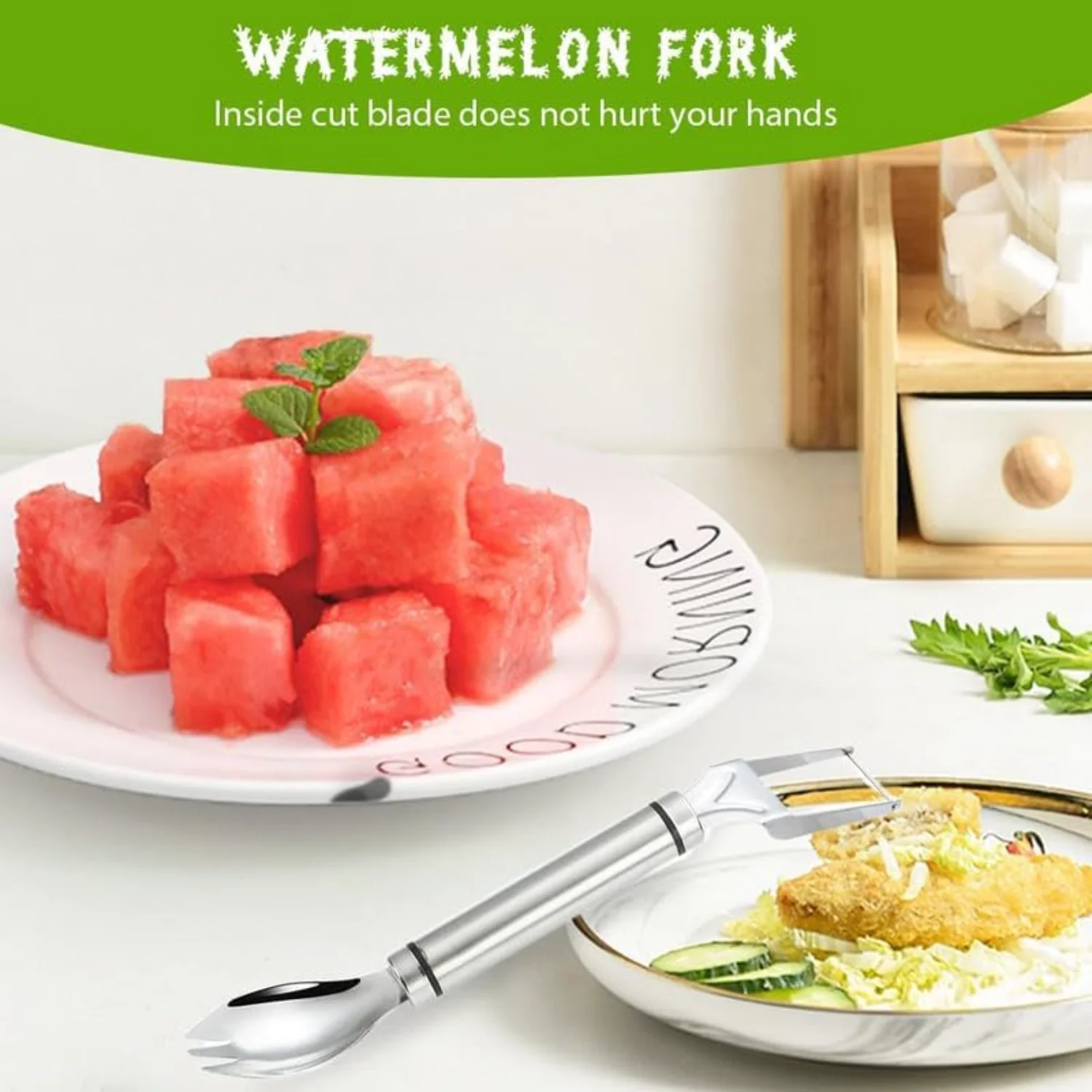 2-in-1 Stainless Steel Fruit , 2024 New Watermelon Fork Slicer  Slicer Tool, Dual Head Fruit Forks Slicer Watermelon  Tool, Summ