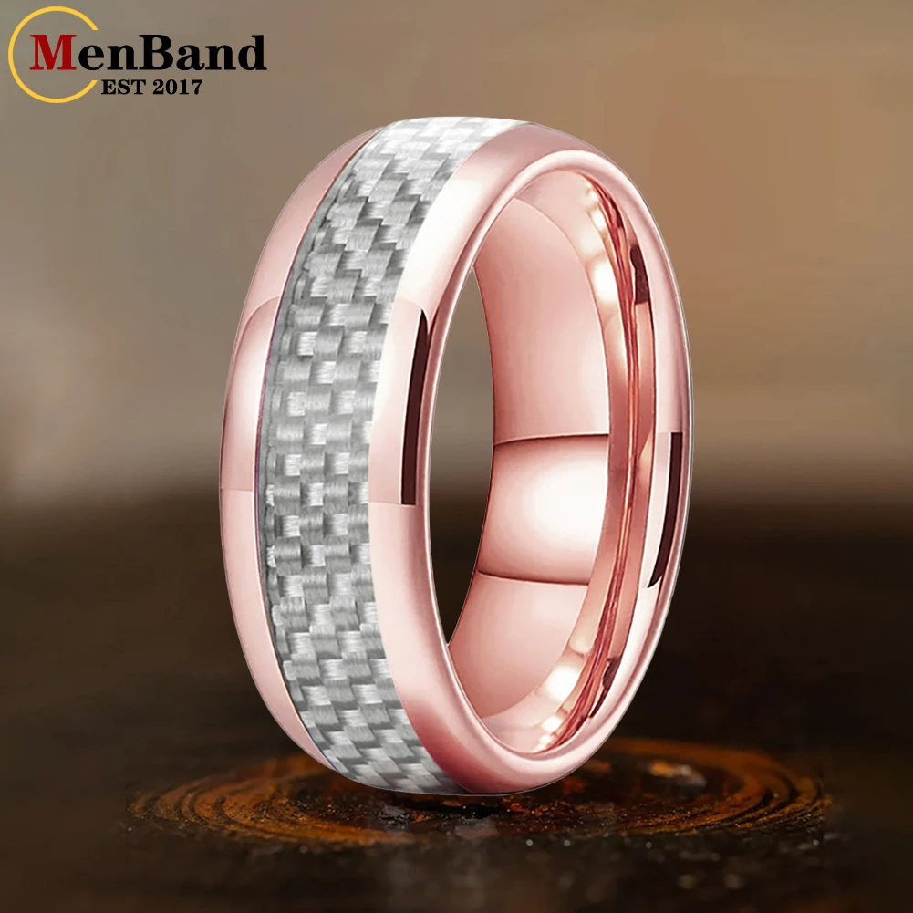 MenBand 4/6/8mm Tungsten Ring for Men Women Engagement Wedding Band White Carbon Fiber Inlay Dome polishing Comfort Fit