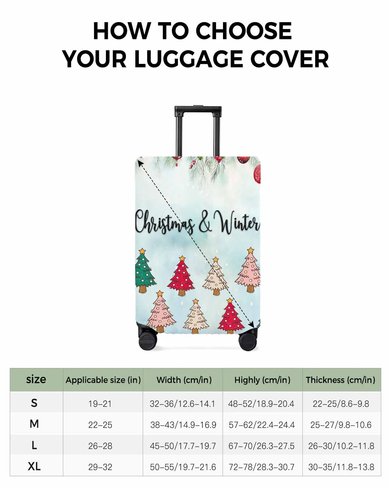 Christmas Snowflake Pine Tree Stretch Suitcase Protector Baggage Dust Case Cover For 18-32 Inch Travel