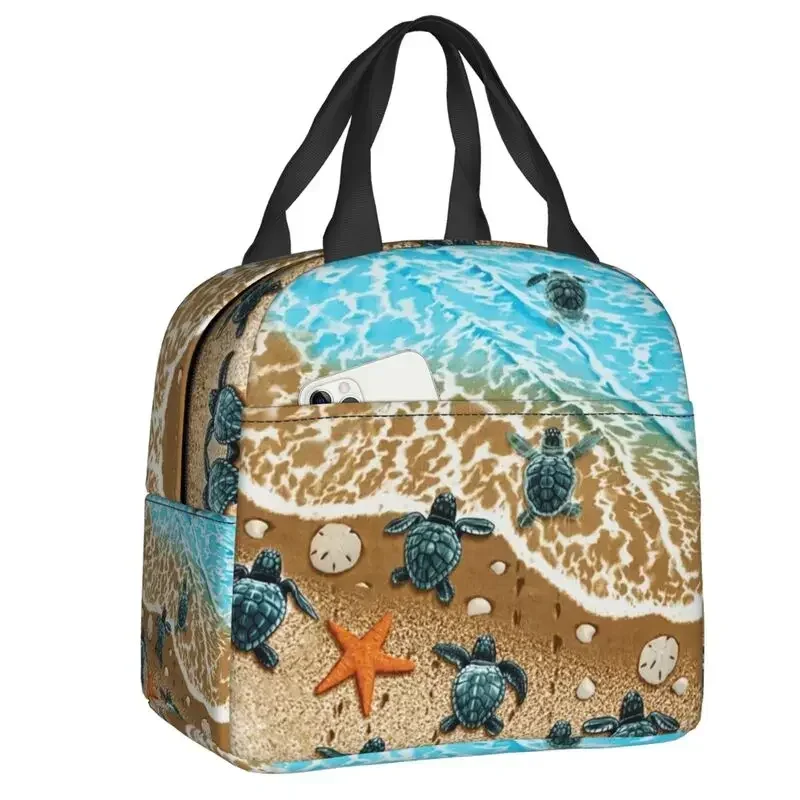 Meeres schildkröten Fisch Seepferdchen Lunchbox für Frauen Thermo kühler Lebensmittel isoliert Lunch Bag Schulkinder Picknick Einkaufstaschen