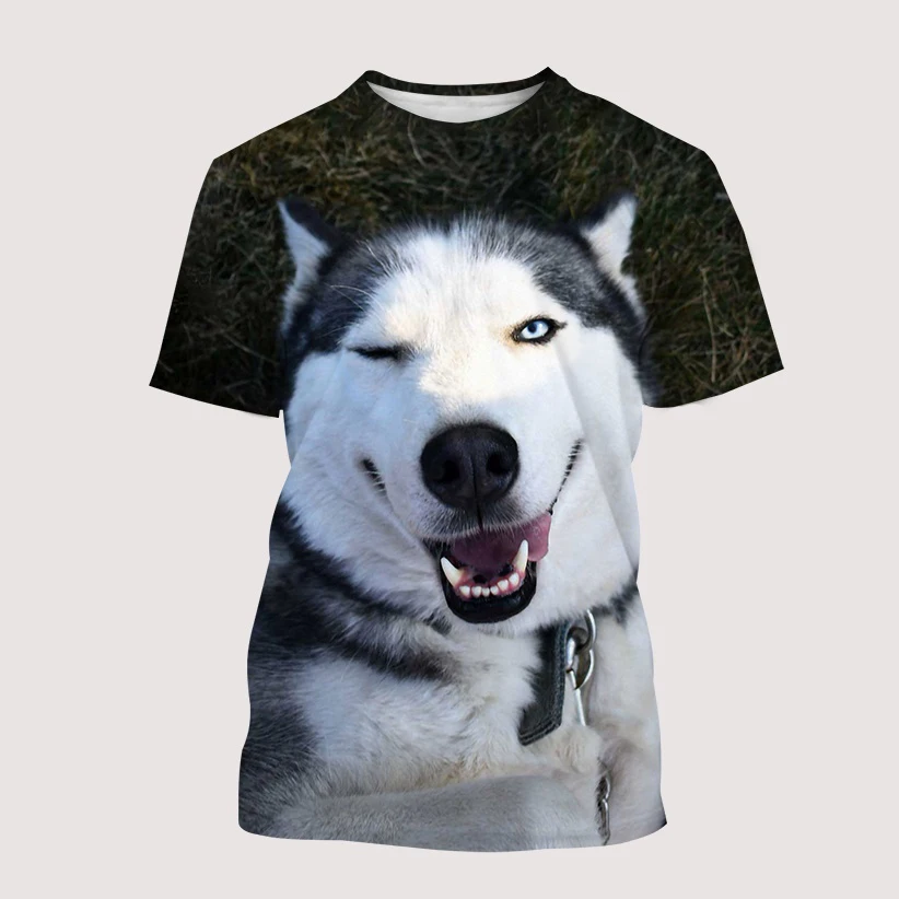 Camisetas con estampado 3D de perros Husky Malamute para niños y niñas, ropa de calle informal de moda con cuello redondo, camiseta de gran tamaño, camisetas para niños, ropa