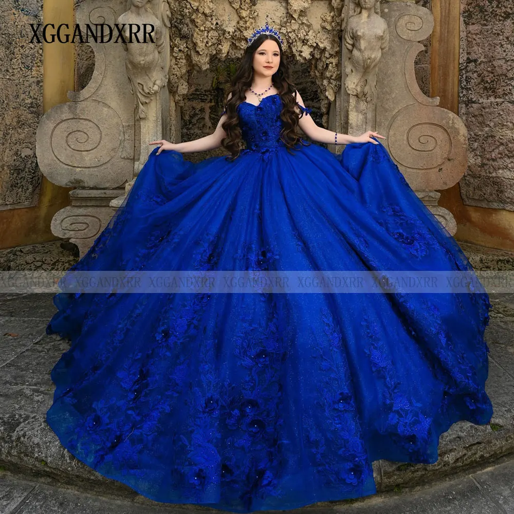 

Customized Blue Quinceanera Dress 2025 Ball Gown Flower Applique Sweet 16 Vestidos De 15 Anos Formal Gala Birthday Party