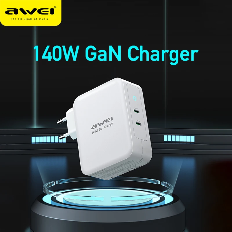 

Awei PD22 GaN 140W Fast Charger Type C PD USB Fast Charging QC 4.0 3.0 Quick Charge For iPhone Huawei Power Adapter EU UK Plug
