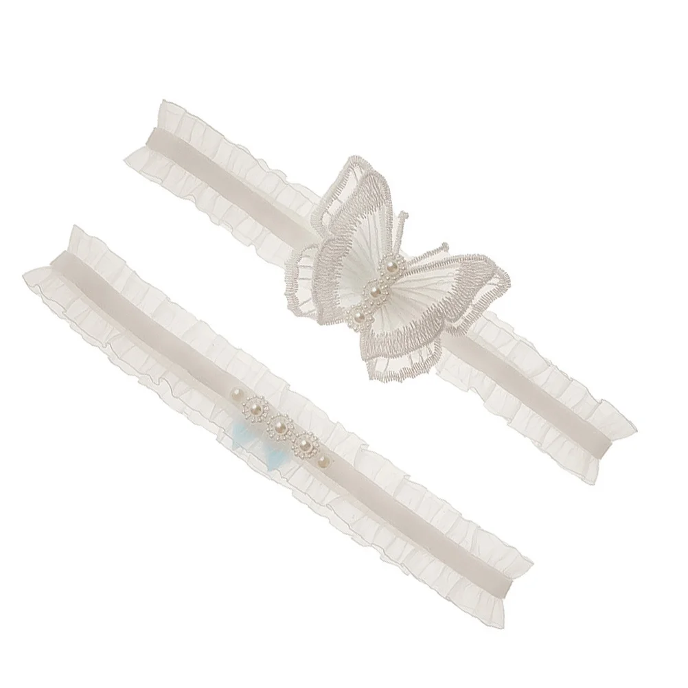 

1Pair Lace Garter Elastic Bowknot Thigh Ring Imitation Pearl Bridal Wedding Leg Decoration Women Garter Bowknot Thigh Ring