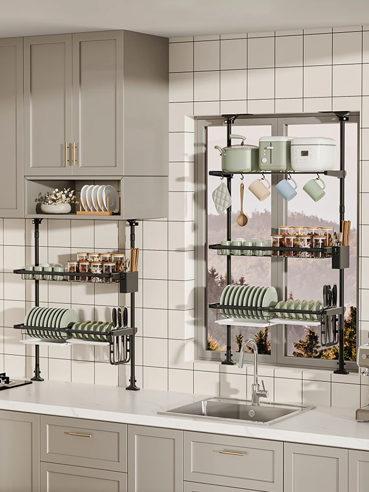 

Kitchen windowsill rack, rice cooker, dish drain rack, window storage rack, under the sink in the cabinet