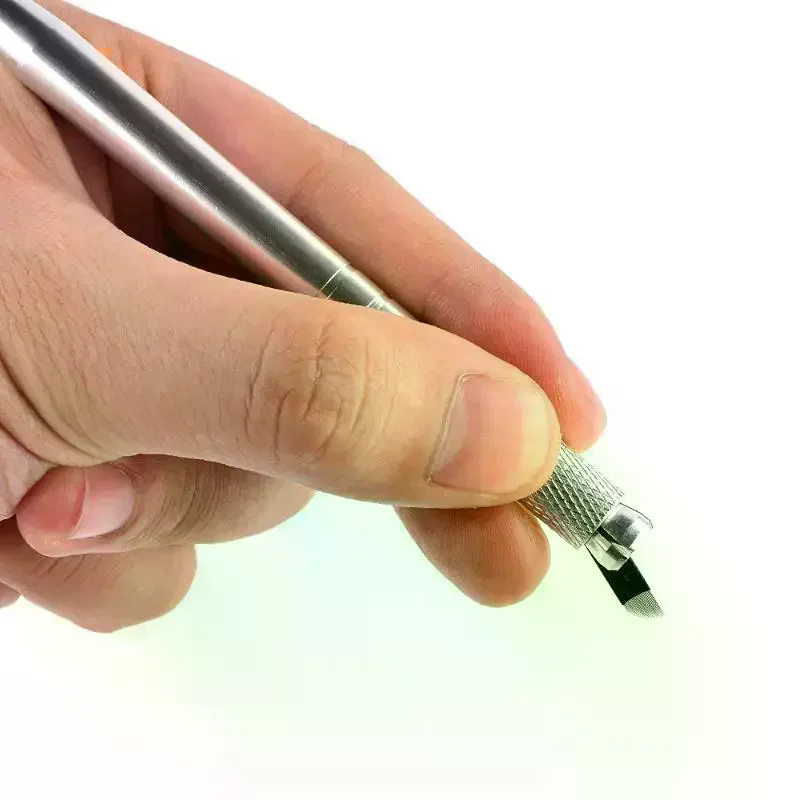 Aiguilles de microblading jetables, 10 pièces, avec pointe en acier inoxydable, manche noir, pour salons de tatouage permanent des sourcils