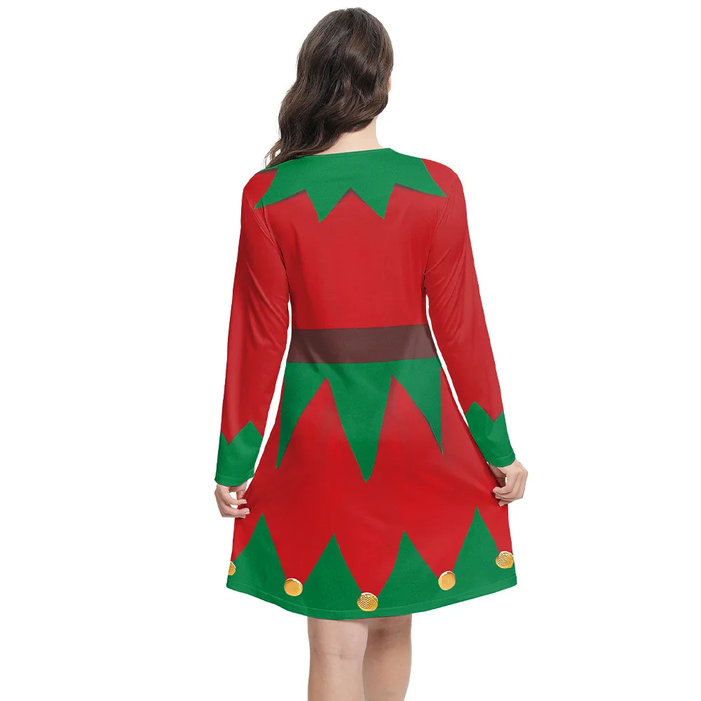 Christmas Elf Costume Santa Claus Dress Xmas Cosplay Long Sleeve Dresses Costume Disguise Party Adult Sexy Outfit Clothing