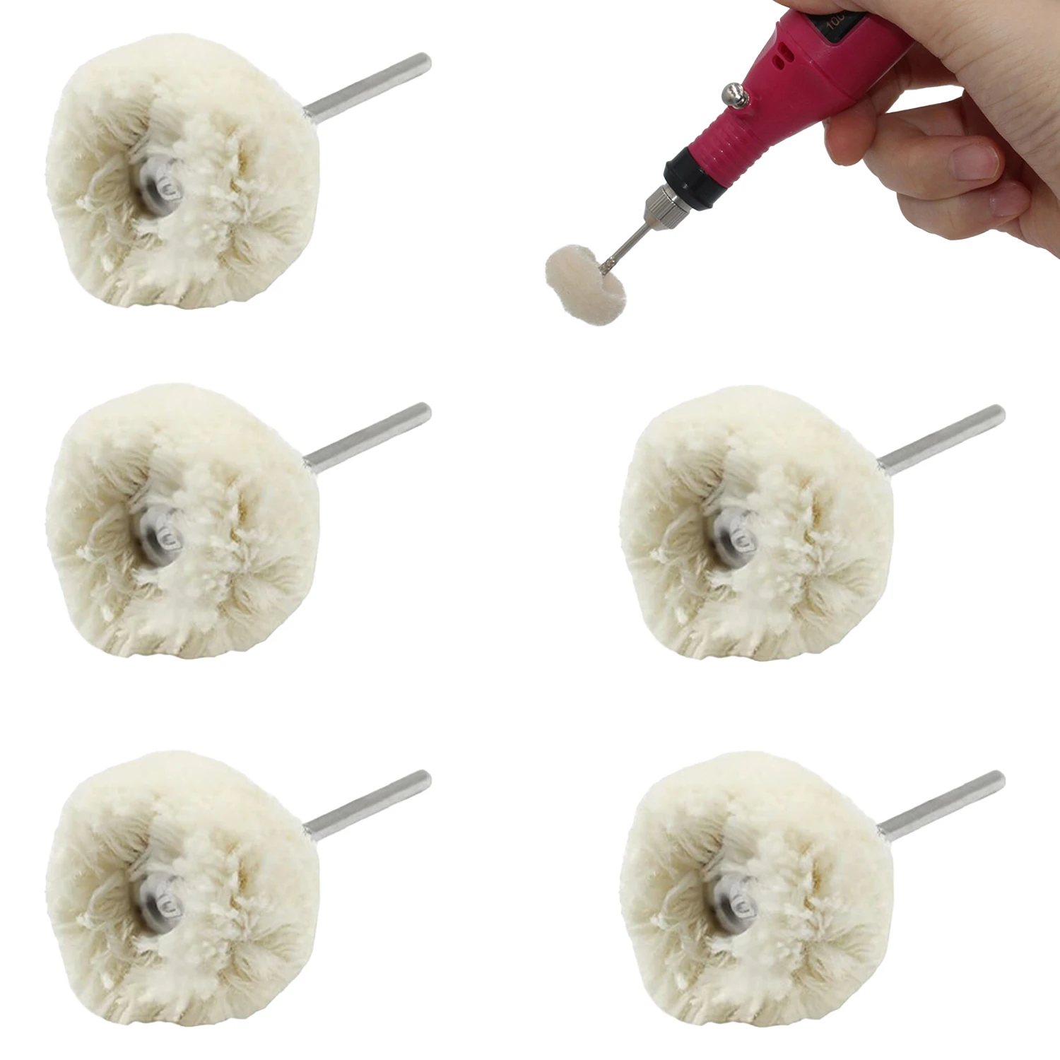 

5 Pcs Wool Cotton Polishing Wheel Set Cashmere Ball for Jewelry Jade Watches Metal Grinding Buffing Rotary Power Tools Accessory
