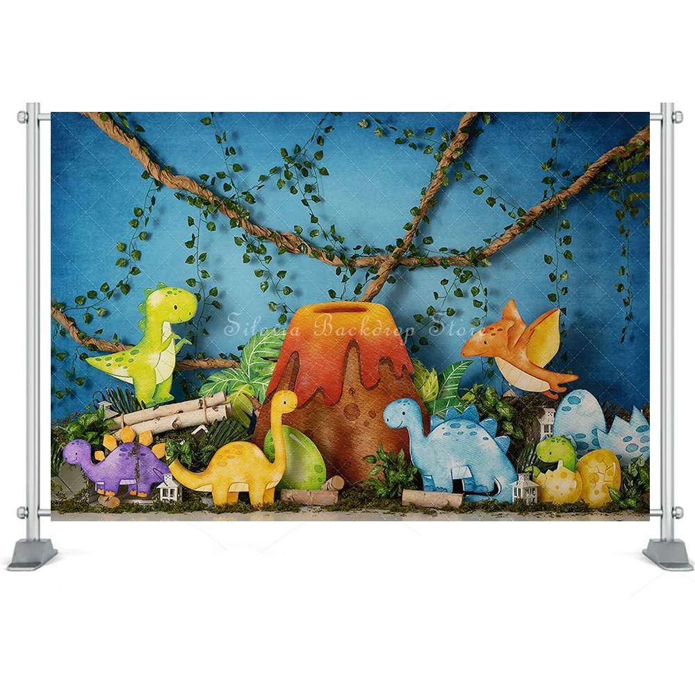 Volanic Blast Jungle Photo Background Children Birthday Cake Smash Photography Backdrops Cartoon Dinosaur Photo Studio Props