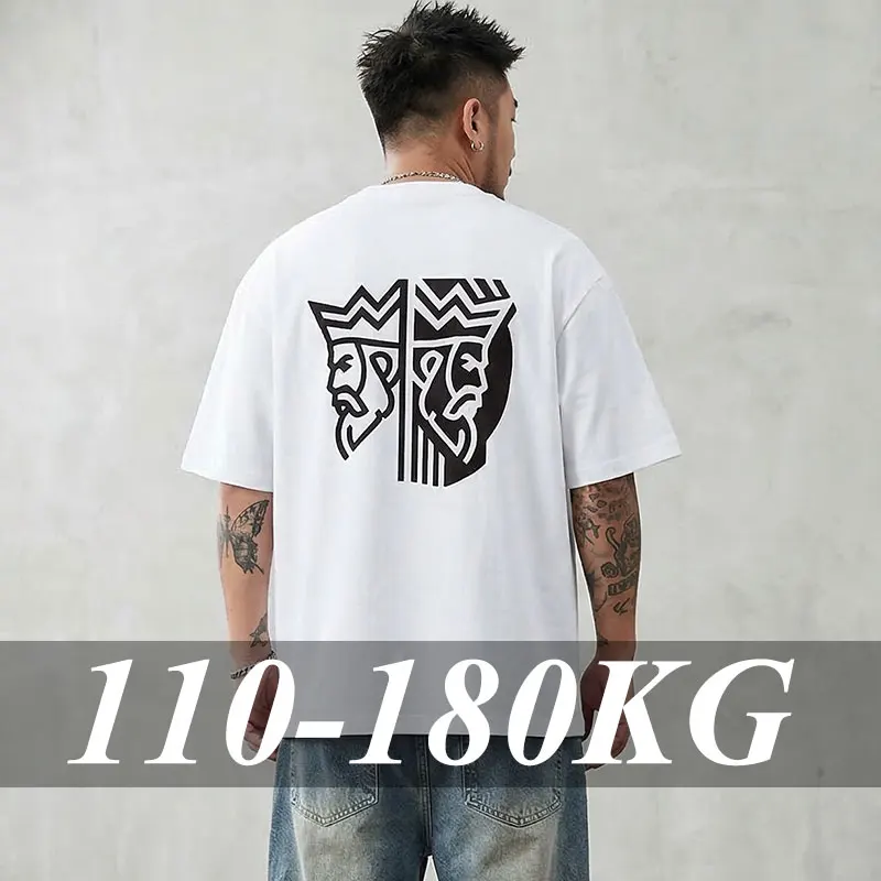 Modisches Herren-T-Shirt in Übergröße, Sommer, 100 % reine Baumwolle, sportlich, lässig, lockerer Schnitt, Rundhalsausschnitt, kurzärmelig, Oberteil, Herrenbekleidung