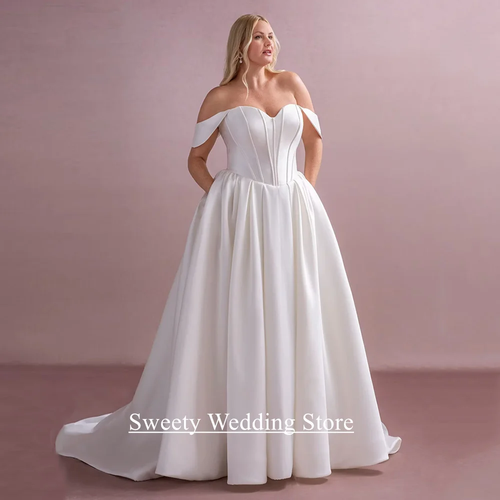 Abito da sposa moderno taglie forti Personalizzato con spalle scoperte Abito da sposa con corsetto a cuore Sweep Train Abiti da sposa