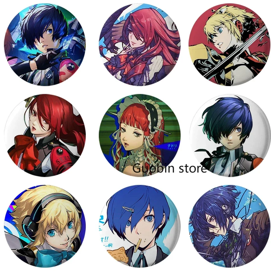 Broches de juego Persona 3, P3/5, Shin Tamba, Megami, Yuuki, Tensei, Makoto, Yukari, insignia de Cosplay, broche redondo de hojalata, alfileres para mochila