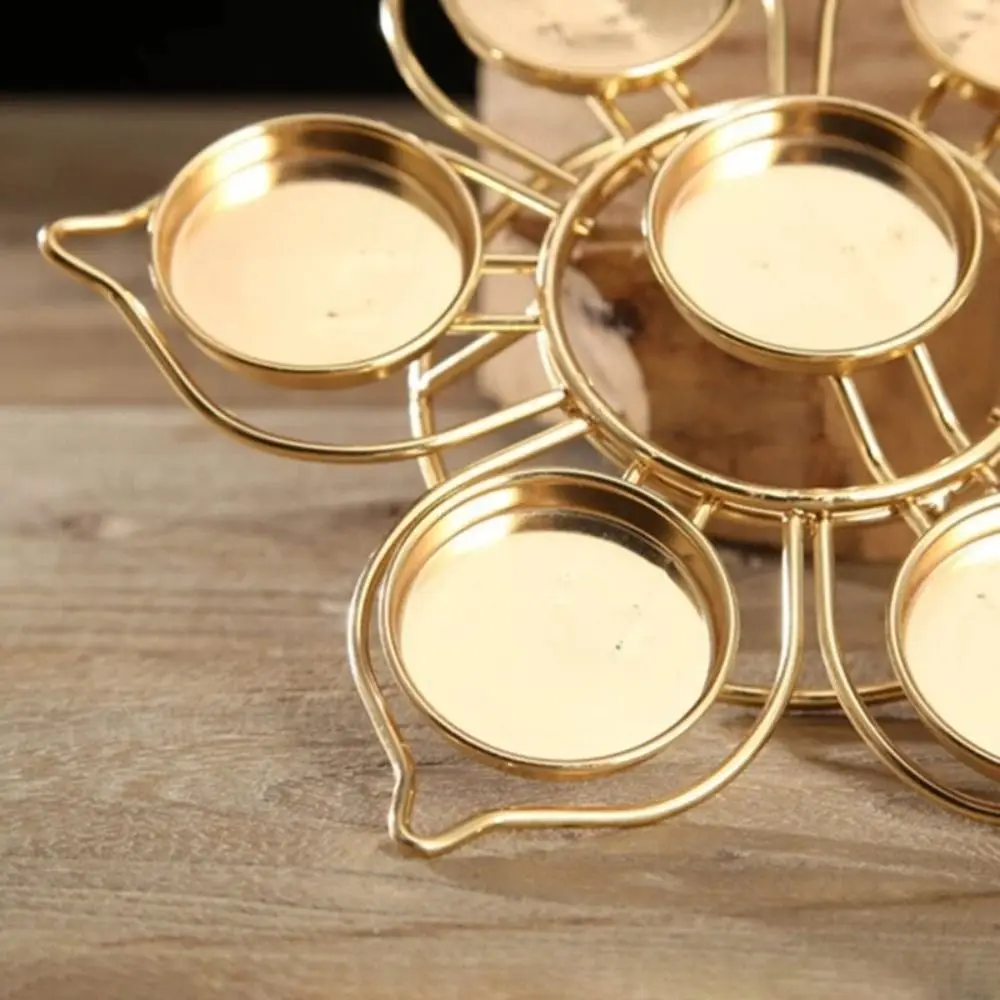 Simple Single Layer Round Disc Butter Lamp Round Lotus Seven-star Candlelight Stand Metal Lotus Tea Light Holder Table