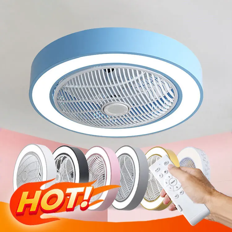 110V led ceiling lamp children's room bedroom invisible fan lamp lights circular restaurant Makaron ceiling fan with remote