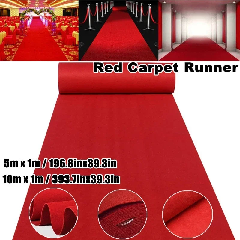 5M/10M Red Wedding Carpet Custom Length Aisle Runner Indoor Outdoor Decoration Carpet Event Party Home Textiles Rug（Width 1M）