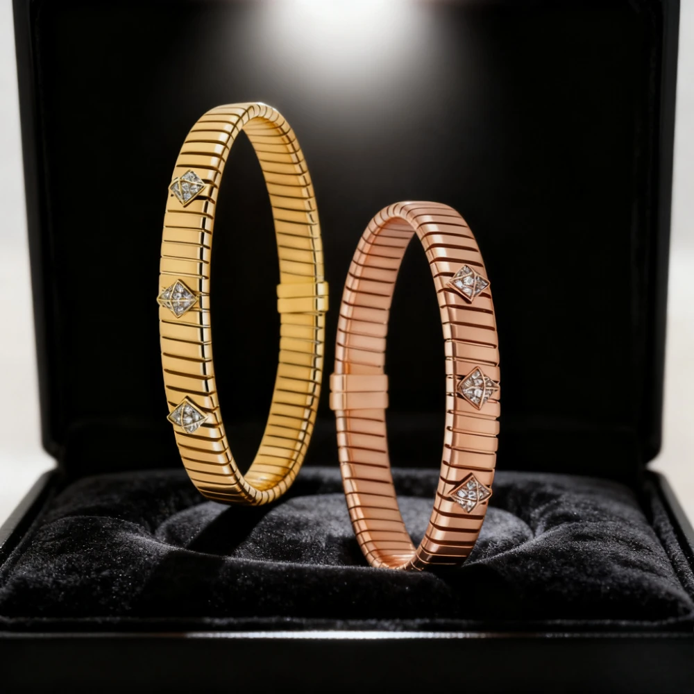 

Fashion Jewelry rose gold rivet European and American niche light luxury diamond inlaid personalized gold bracelet for women