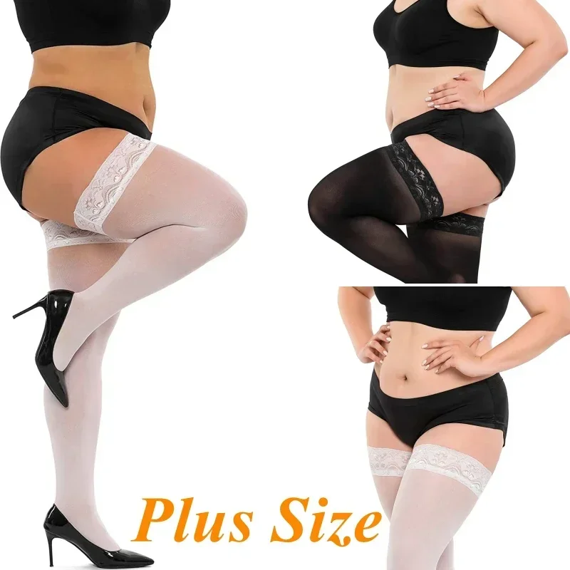 Large Size Women Stockings Plus Size Sexy Thigh High Lace Long Socks for Woman XXXXL Fishnet Black Stocking with Anti-slip