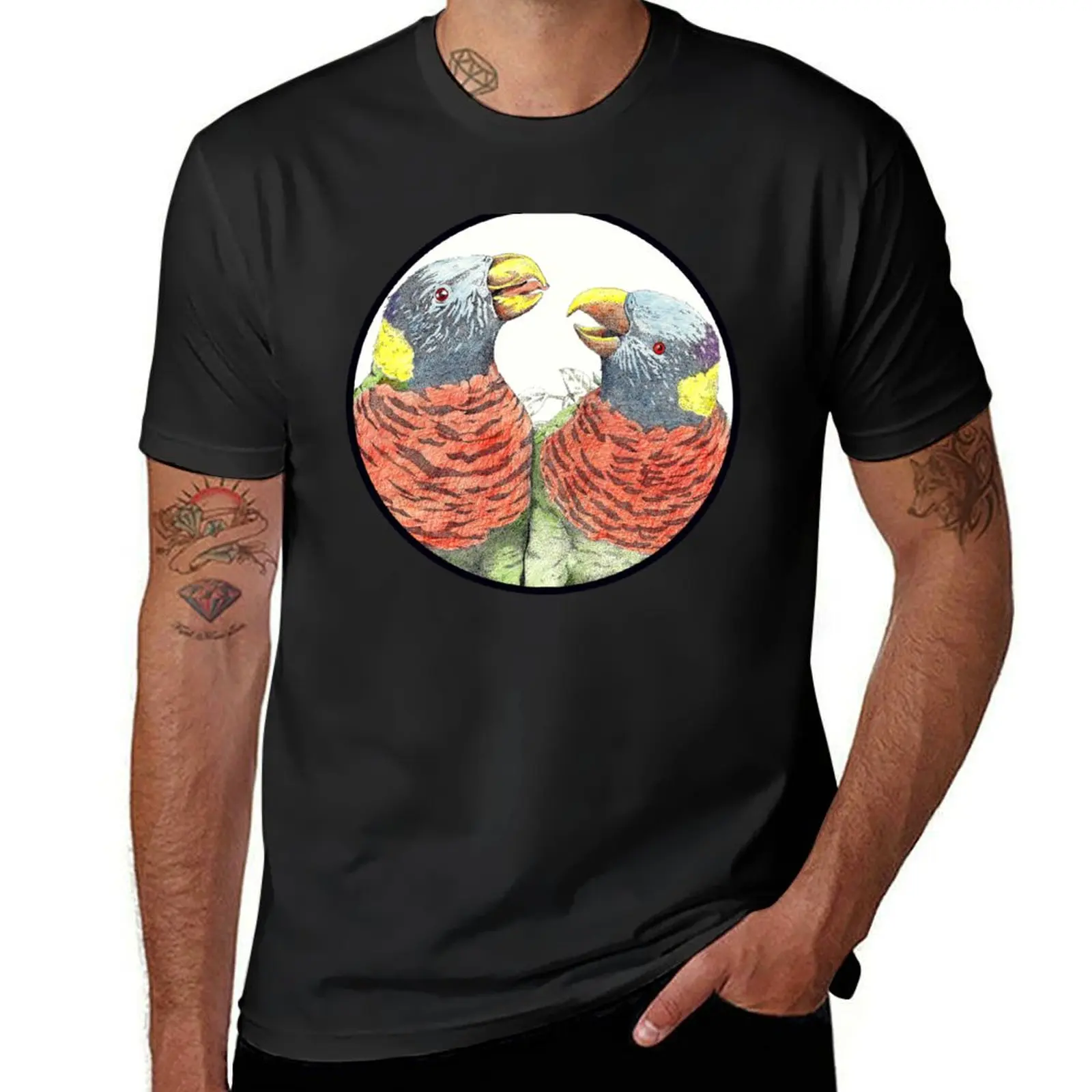 

Playful Rainbow Lorikeets T-Shirt summer top hippie clothes mens white t shirts