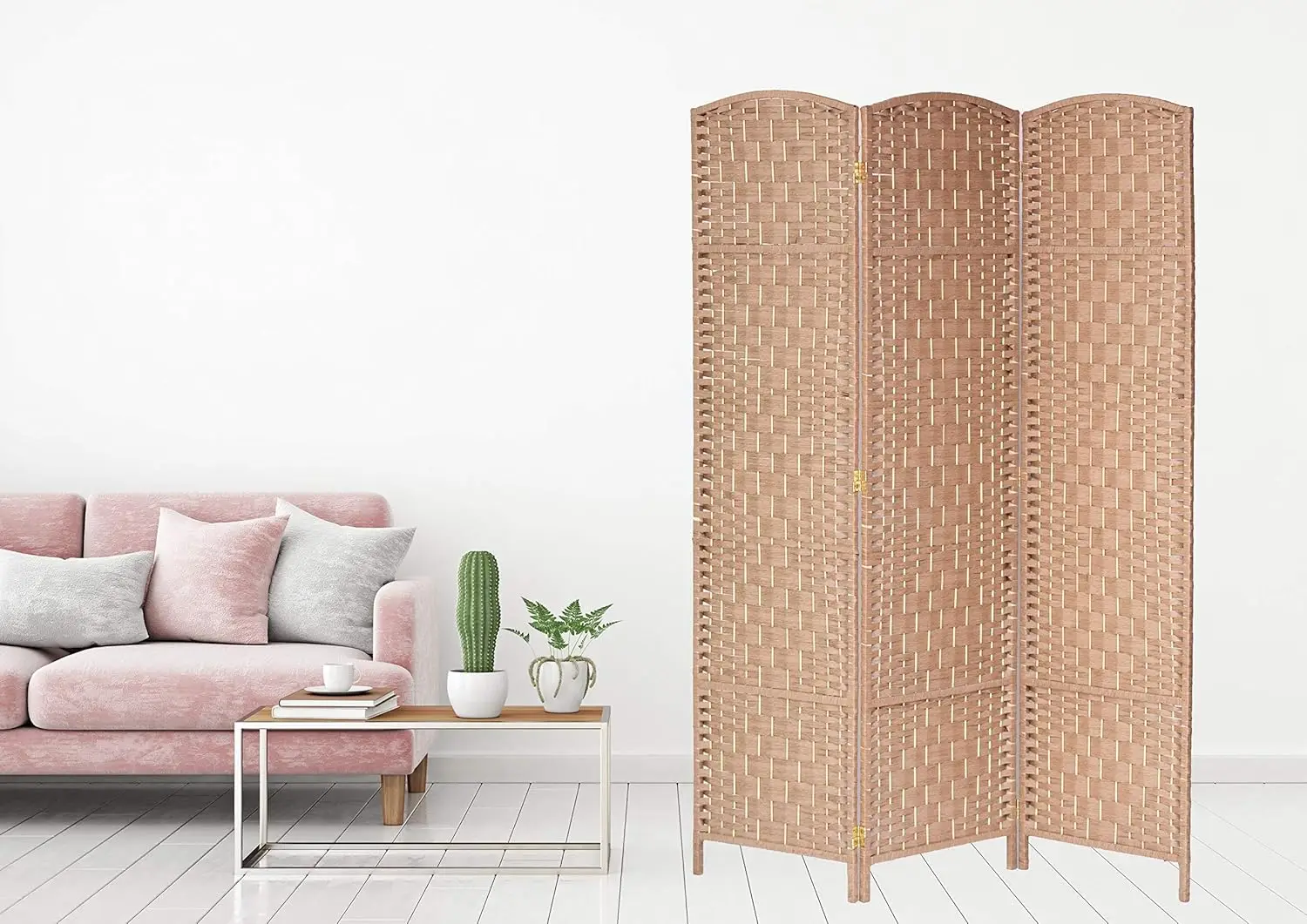 3 Panels Room Divider Privacy Partition Screen Bamboo Fiber Weave Natural Color 5.9 ft High X 4.3 ft Wide