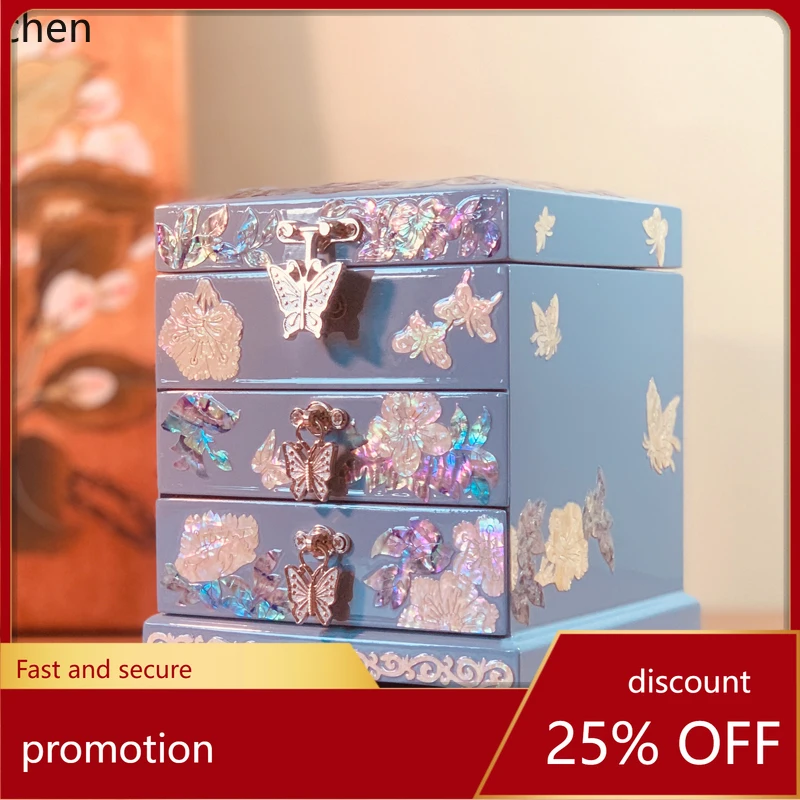

HXL lacquer three-layer jewelry box wooden handmade jewelry storage box