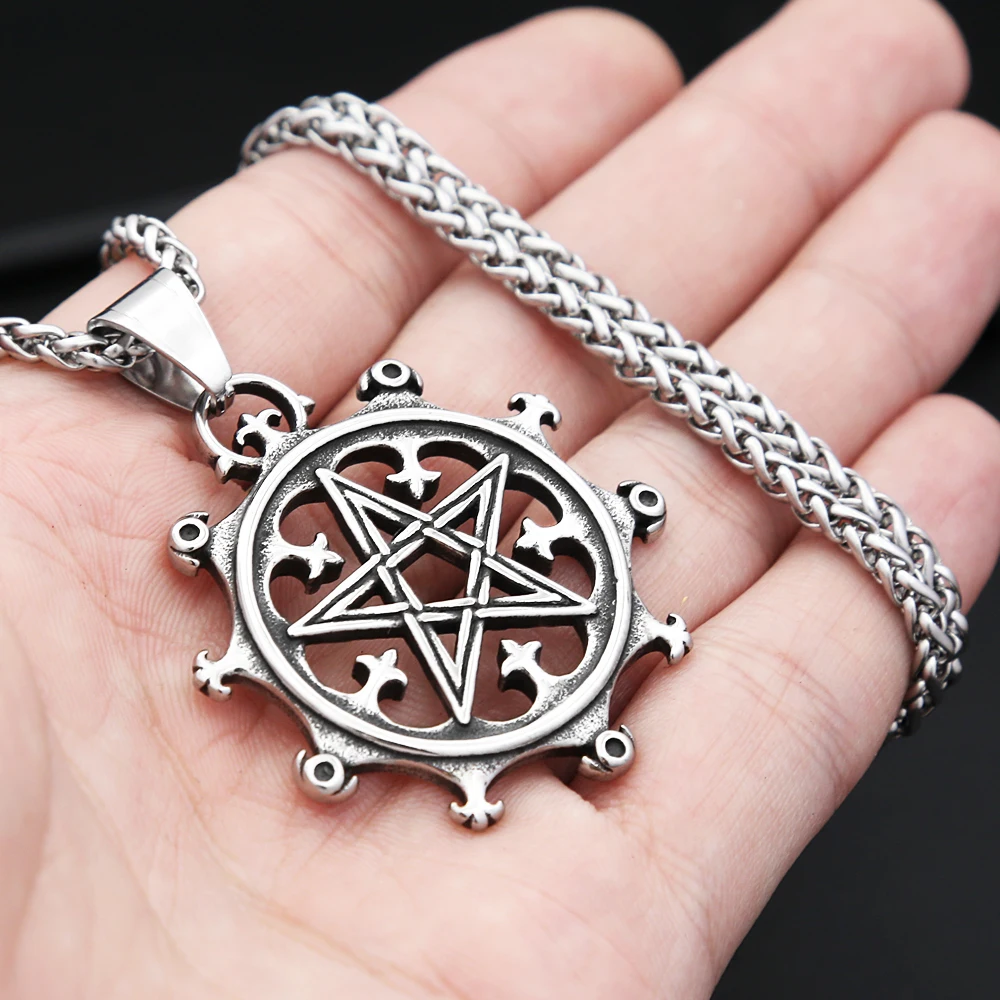 New Vintage 316L Stainless Steel Pentagram Necklaces For Men Women Fashion Vikings Rudder Pendant Nordic Amulet Jewelry Gifts