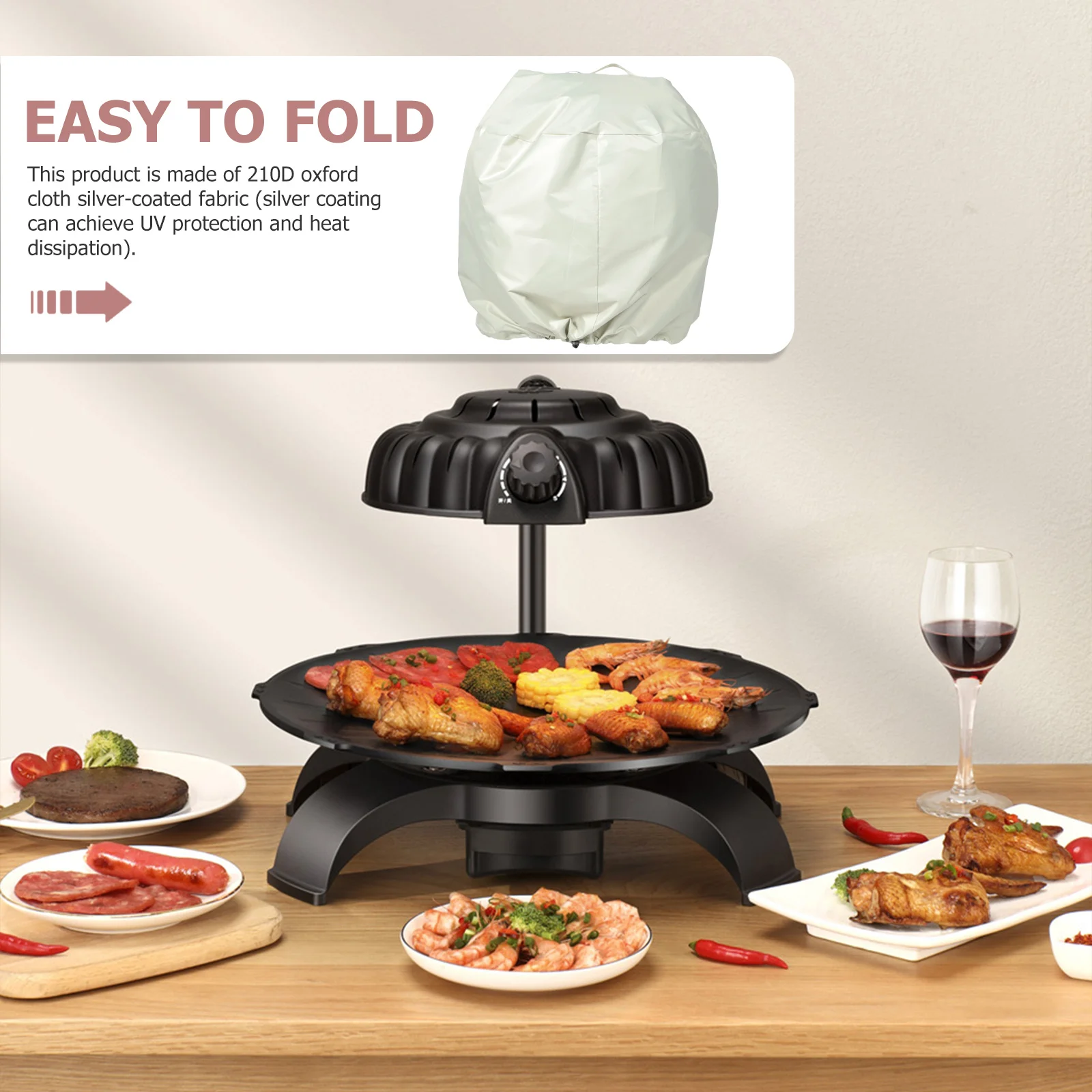 Cubierta para parrilla de barbacoa con cordón, tela Oxford 210d, resistente a los rayos UV, protector solar a prueba de nieve, Protector portátil compacto y ligero para exteriores