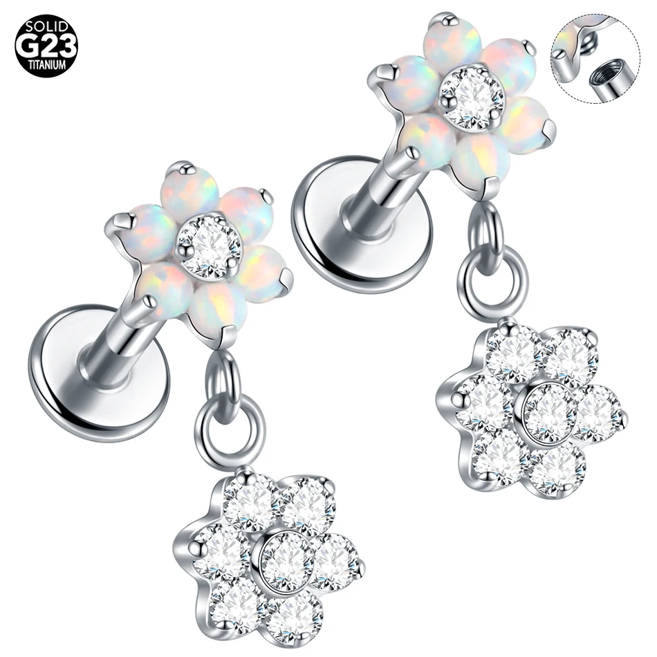 1Pc G23 Titanium Cz Crystal Ear Cartilage Tragus Helix Daith Piercing Internal Thread Lip Stud Labret Piercing Body Jewelry 16G