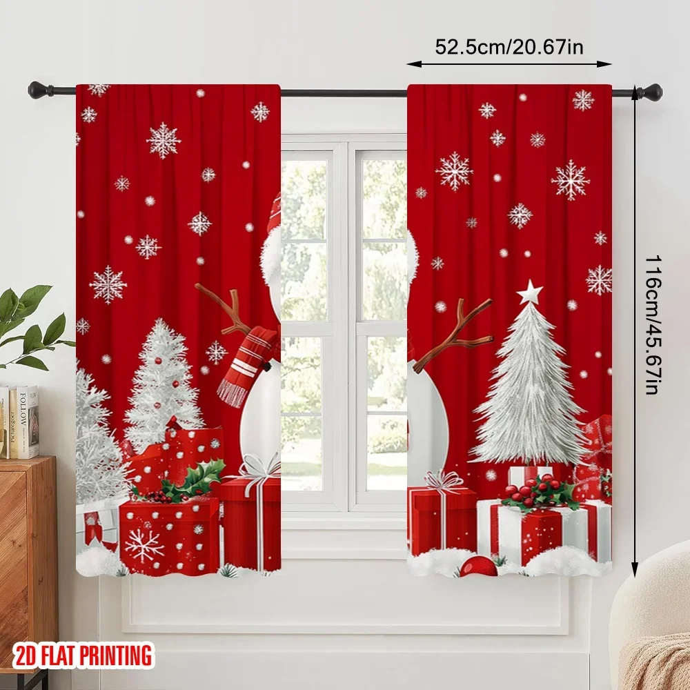 2pcs,2D plane printing Popular Curtain Panels Cute Snowman Christmas Winter Holiday_c (3) 100% Polyester (without rod) Holiday