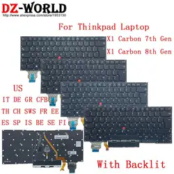 Teclado retroiluminado para portátil Lenovo Thinkpad X1 Carbon 7th 8th Gen 7 8 Azerty, US IT DE GR, CFB TH CH, SWS, FR, EE, ES, SP, SE FI