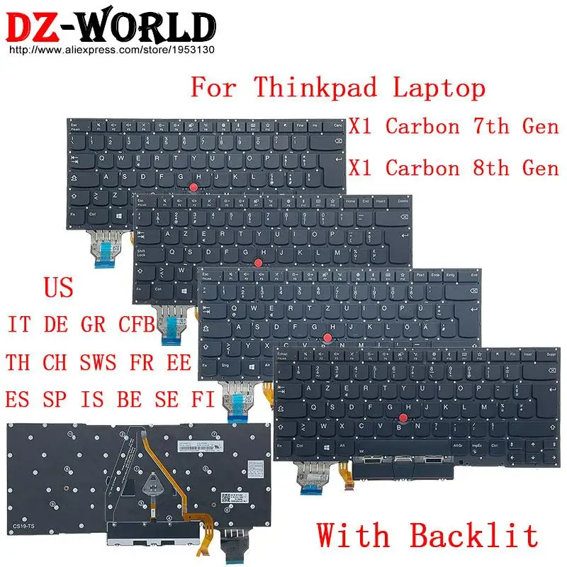 US IT DE GR CFB TH CH SWS FR EE ES SP IS BE SE FI Backlit Keyboard for Lenovo Thinkpad X1 Carbon 7th 8th Gen 7 8 Laptop Azerty