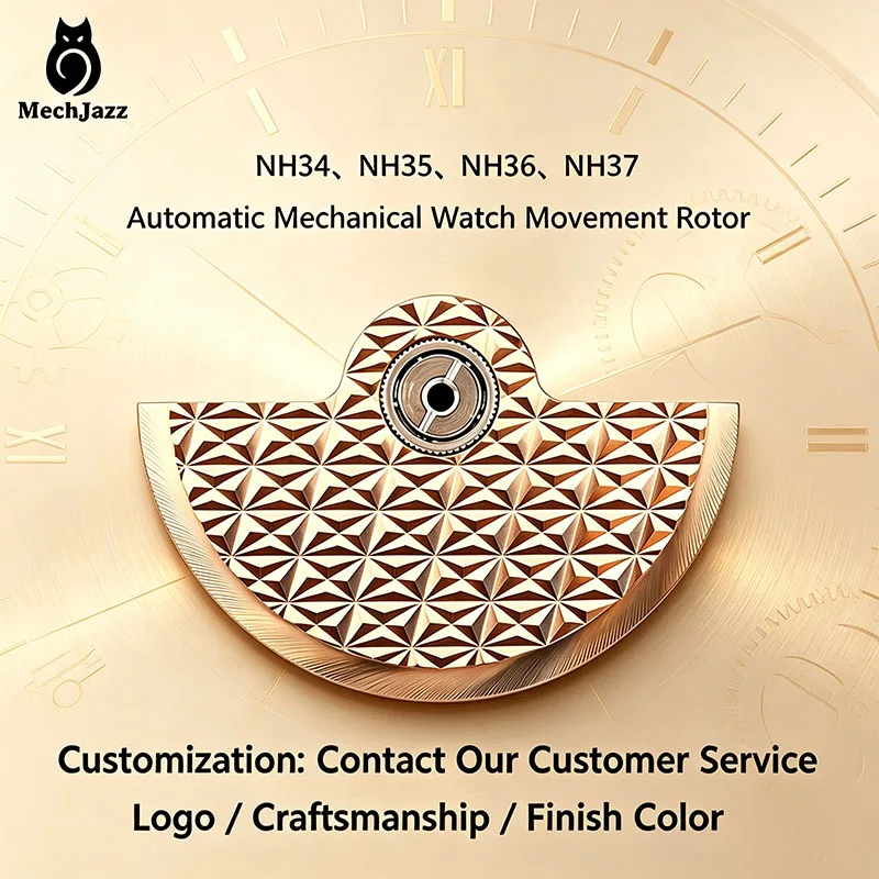 MechJazz 3D Triangle Pattern Automatic Watch Rotor, Mod Parts for NH35/NH34/NH36 Mechanical Watches, Custom Logo Available