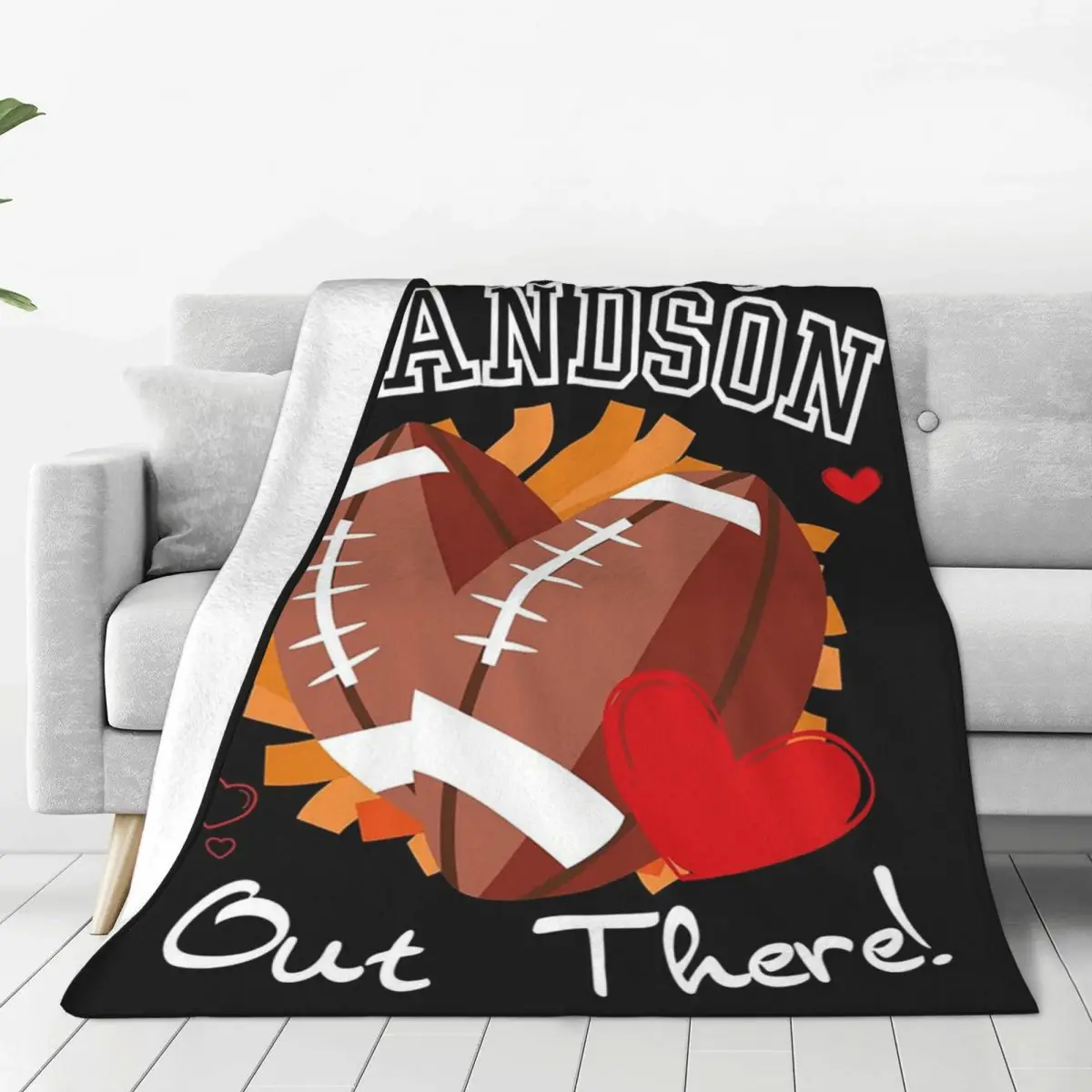 Football That's My Grandson Out There Blankets Fleece Breathable Sofa Throw Blankets For Home Bedroom Throws Bedspread Quilt