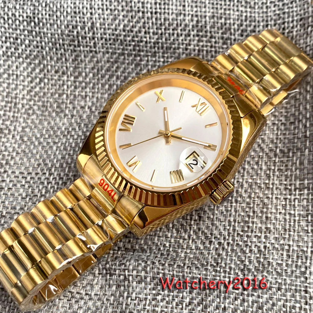 New Bliger Luxury36mm 39mm Luminous Yellow Gold Roman Numeral Dial Sapphire Glass NH35A Automatic Watch For Men