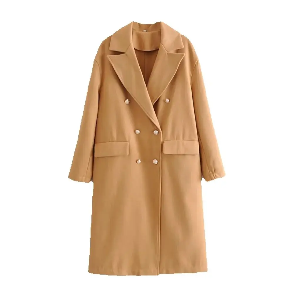 

women's loose fitting coat with collar long sleeves button pockets slit autumn and winter new style temperament woole