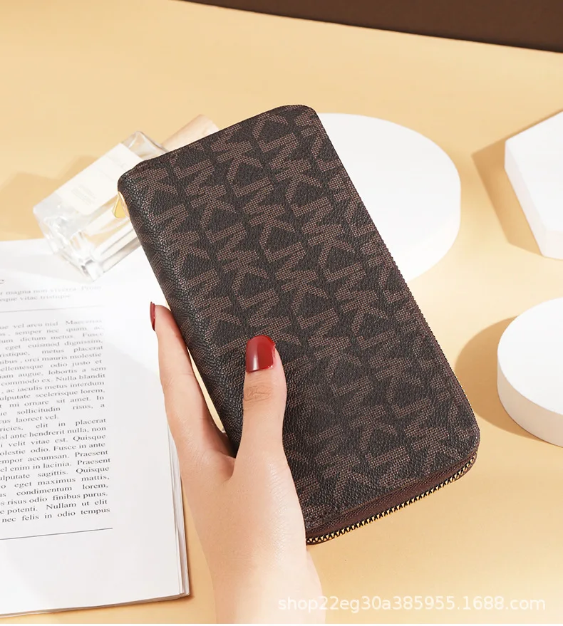 Damen-Geldbörse Lang mit Großer Kapazität, Münzfach und Doppelreißverschluss, Multifunktionale Clutch-Tasche für Mobiltelefone und Münzen – Detail 8