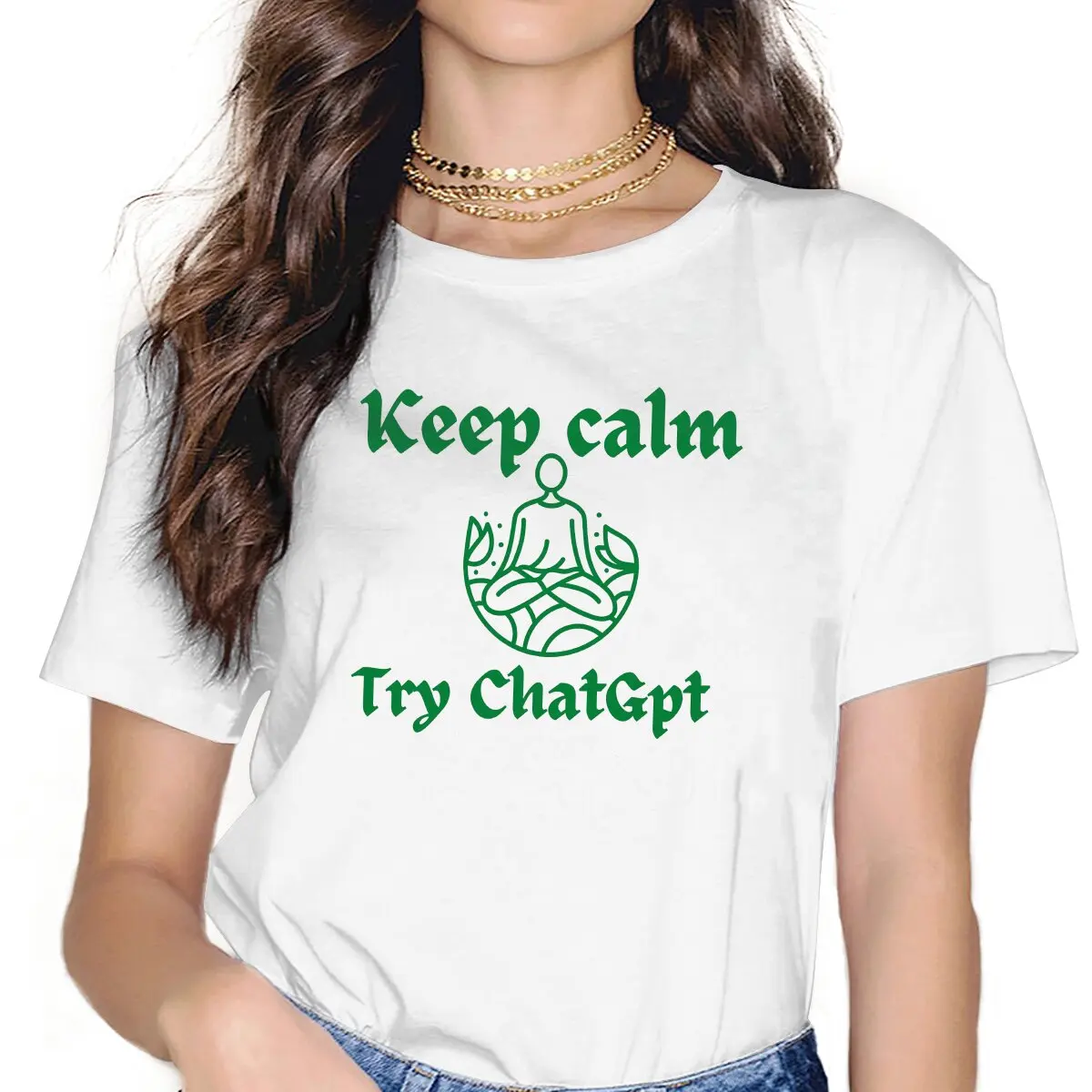 ChatGPT Keep Calm Yoga T Shirt Graphic Women's Tees Summer Harajuku O-Neck Polyester TShirt