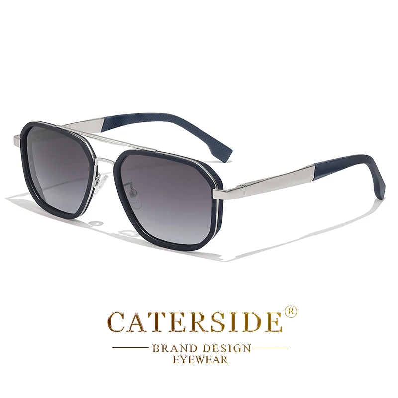 CATERSIDE Retro Polygonale Polarisierte Sonnenbrille für Herren, Punk-Metallrahmen, Flacher Oberteil, Doppelbrücke, Sonnenbrille zum Fahren und Angeln – Detail 11