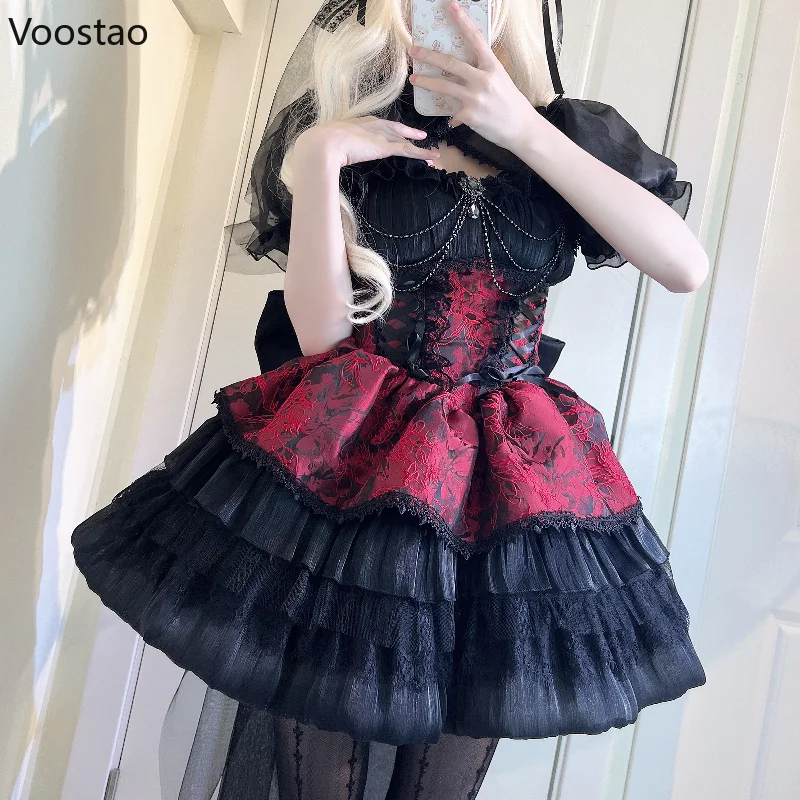 Japanese Victorian Sweet Lolita Dress Women Punk Style Gothic Lace Eveing Party Dresses Harajuku Girl Y2k Cosplay Princess Dress