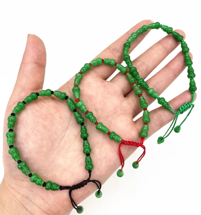 Green Jade Gourd Bracelets Women Bangle Bracelet Jewelry Stretch Bracelet Accessories DIY Natural Bead Gift Gemstone Amulets